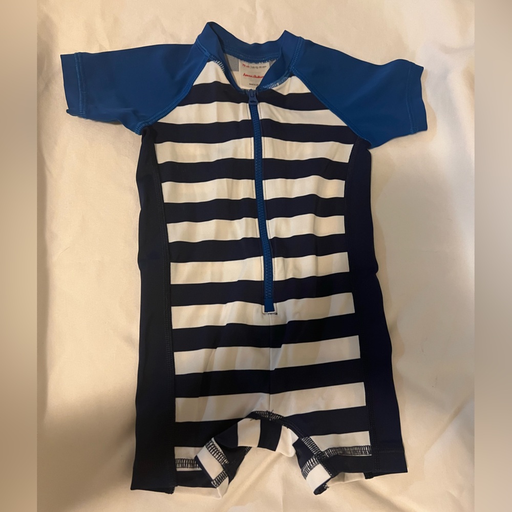 Hanna Andersson Navy and White Zipper Swimsuit